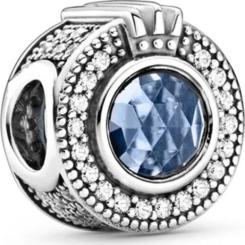 Authentic 925 Sterling Silver Bead Sparkling Blue Crown O Charm Fit Fashion Women Pandora Bracelet Bangle Gift DIY Jewelry