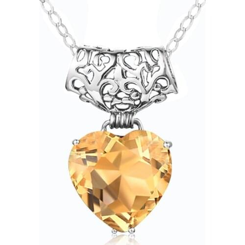 Szjinao Silver Pendant For Women Genuine 925 Sterling Silver Yellow Crystal Pendants Heart Trendy Fine Jewelry Wedding Gifts New