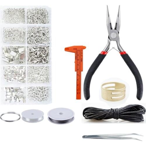 Jewelry Findings Set Jewelry Making Kit Starter Kit Jewelry Beading Making & Repair Tools Kit Pliers Silver Beads Wire HK047