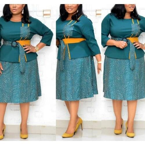 African Ladies Office Dresses 2021 Formal Suit Green Elegant High Waist Mid Calf Business Work Vestidos Dress Midi 2021 New Hot
