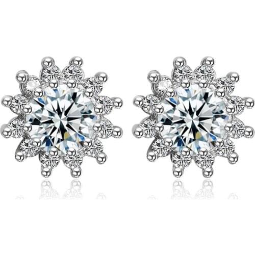100% 925 sterling silver fashion shiny zc zircon ladies`stud earrings female birthday gift wholesale jewelry Anti allergy
