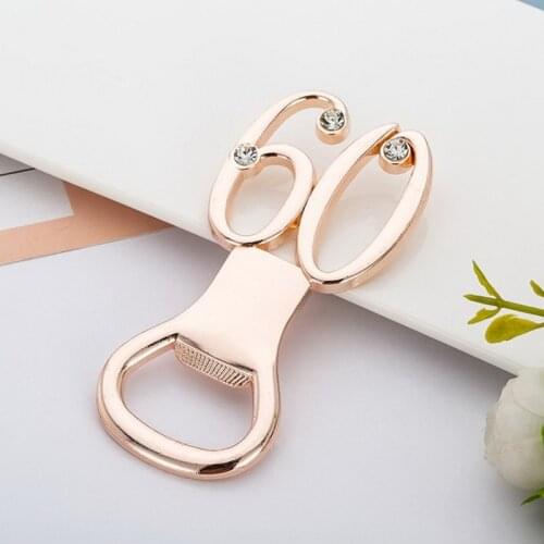 12PCS 60th Design Rose Gold Bottle Opener Digital 60 Beer Openers Wedding&Bridal Shower Favors