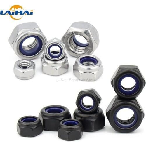 2/5/25pcs M2 M2.5 M3 M4 M5 M6 M8 M10 M12 M16 304 Stainless Steel Black Hex Nylon Insert Lock Nut Self-locking Nylock Nut Locknut