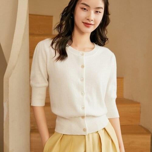 2021 Winter Women Jackets O-neck Loose Cardigans 100% Goat Cashmere Knitted Sweater for Female Long Sleeve Fashion Tops