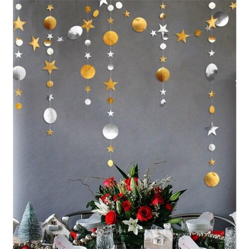 4M Golden Silver Wafer Star-pulling Flag-hanging Birthday Party Window Classroom Wedding Decoration Arrangement