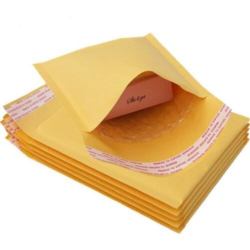 5pcs 14*16cm+4cm Yellow Kraft Paper Bubble Mailers Padded Envelopes File Shipping Package Mailing Bag Business Office Supplies