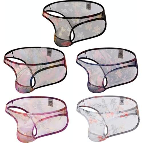 5PCS/Lot Sexy Mens Briefs Shorts Low Rise Man Sexy Underwear Lingerie Transparent Mesh See Through Breathable Underpants Briefs