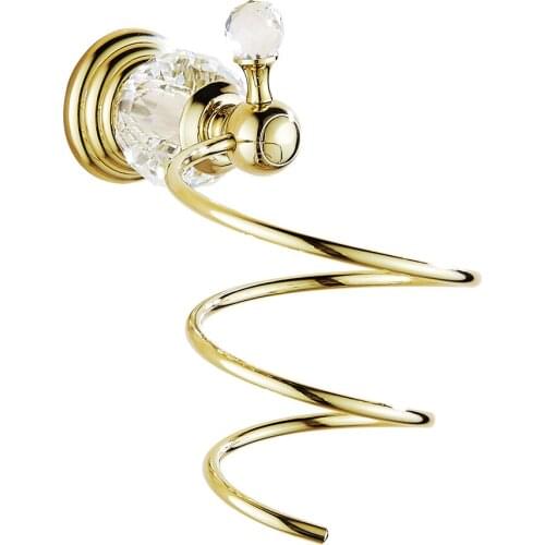 Antique Gold Polished Hair Dryer Holder Diamond&Crystal Storage Shelf Europe Shower Shelf Bathroom Accessories Products SG04