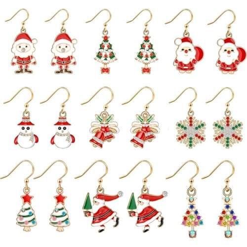 BONISKISS 9Pairs New Christmas Earrings Pendant Christmas Tree Snowflake Antelope Santa Claus Boots Earrings Jewelry Accessories