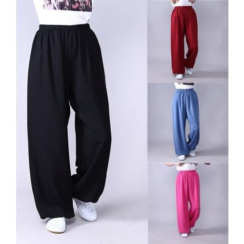 Adult Unisex Kung Fu Clothing Wushu Tai Chi Pants Linen Plus Size Elastic Martial Art Woman Yoga Trousers Morning Exercise Wear