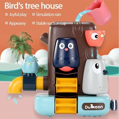 Baby Playing In Water Toy Birdie Tree House Spinning Out Of Water Woodpecker Spraying Water Bath Toy Tree House Toy