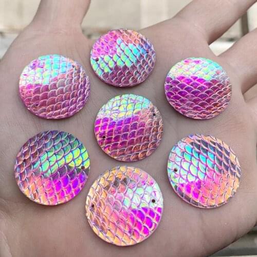 DIY Fish scales Style Gems Flat Back AB Resin Cabochons Cameo Rhinestone button 12pcs 25mm -A741