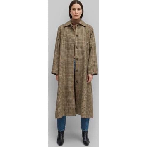 Totem* Wool Long Coat ANNECY Series early autumn winter plaid windbreakers loose style