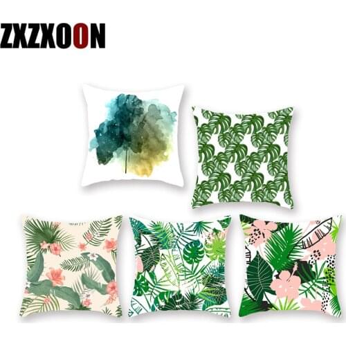 Home Decor Polyester Tropical Green Plants Flower Palm Throw Pillows Case Sofa Cushion Cover Pillowcase for Living Room