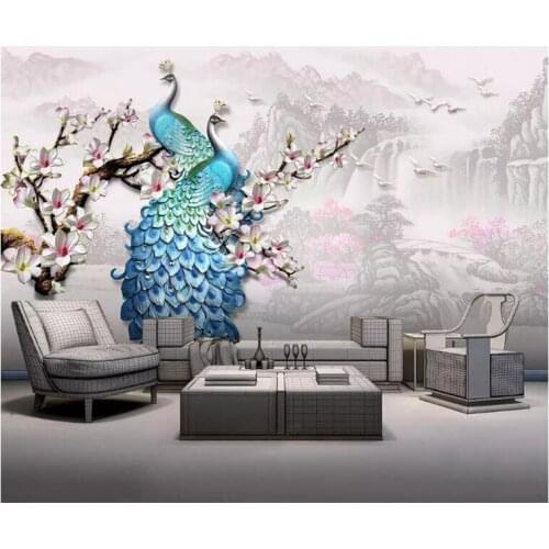Photo Wallpaper European Style Blue Peacock 3D Wall Murals Living Room TV Sofa Background Wall Papers For Walls Papel De Parede