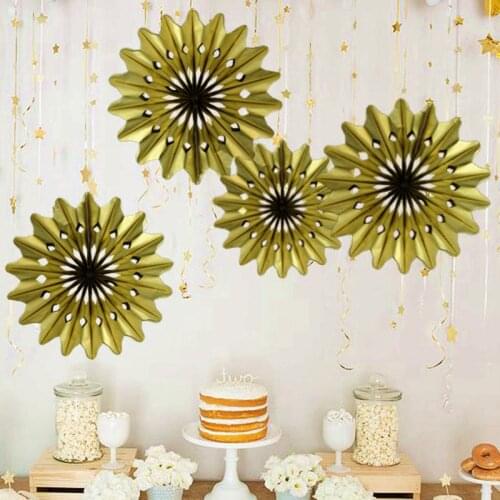 2pc 30cm Gold Metallic Fan Paper Fan Hanging Decorartions Paper Rosettes Backdrop Birthday Bridal Showers Weddings Anniversaries