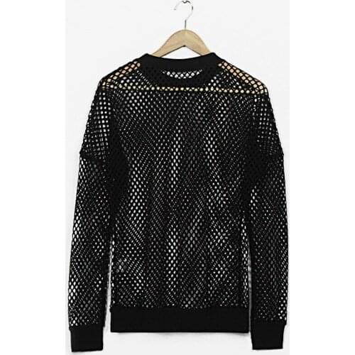 Mens Fashion T-Shirt Hollow Long Sleeve Fishnet Mesh Gothic Punk Rocker Stretchy Top Tee Shirt Personalized