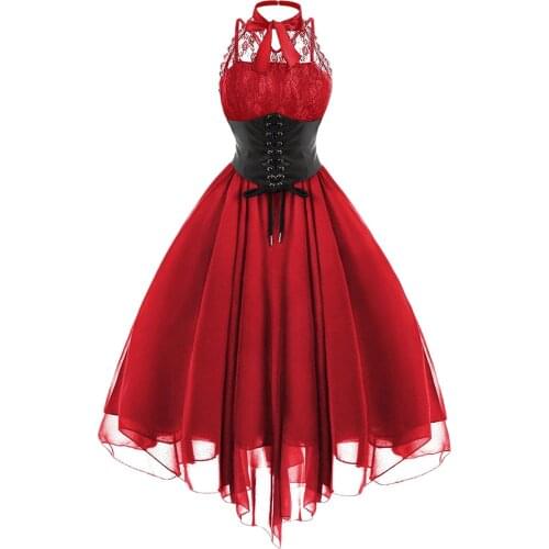 Gothic Lolita Vintage Corset Dress Women Sexy Lace Steampunk Clothes Robe Punk Party Goth Red Victorian Ball Gown Dresses