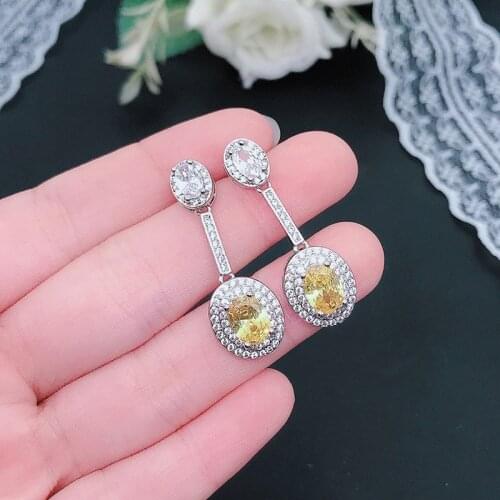 Fine Jewelry Luxury Oval Drop Earrings Inlay Yellow Crystal Zircon Unique Charm Wedding Engagement Accessories For Women Gifts