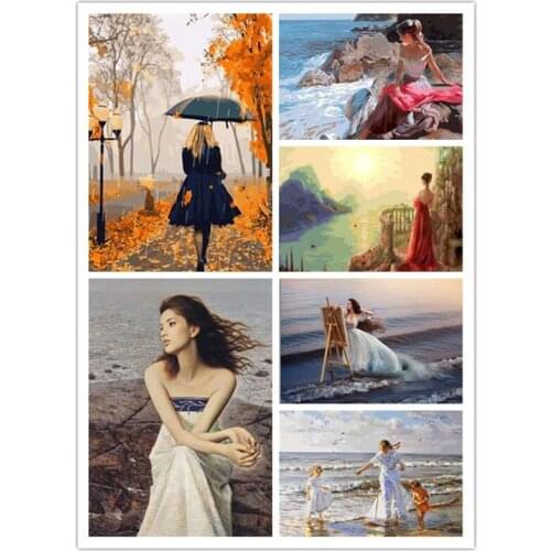 Frame Seaside Girl DIY Painting By Numbers Figure Acrylic Paint By Numbers Modern Wall Art Picture For Home Decors 40x50