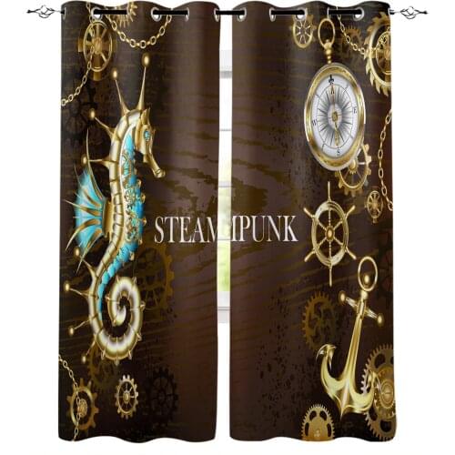 Anchor Compass Seahorse Window Curtains Home Decor Living Room Curtain Kitchen Draperies Curtains for Bedroom