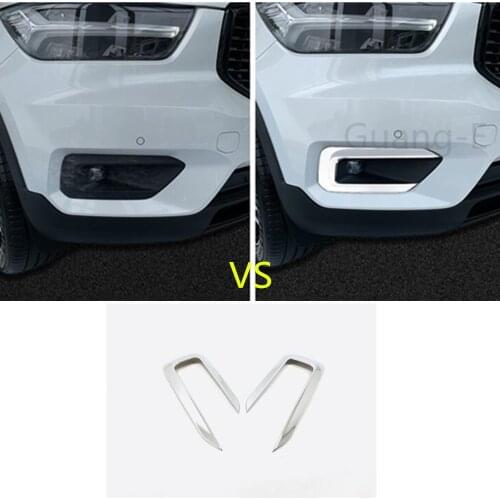 Car Body Styling Front Head Fog Light Lamp Detector Frame Stick ABS Chrome Cover Trim Part 2pcs For VOLVO XC40 2018 2019 2020