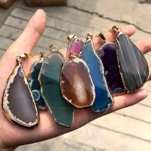 Agate slice quartz stones natural stone pendant necklace jewelry reiki healing