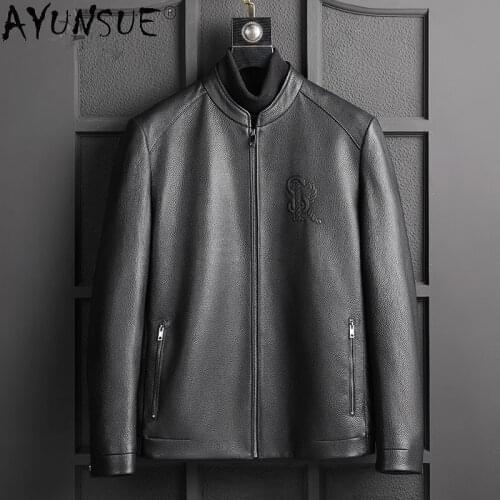 AYUNSUE Mens Short Deerskin Leather Jacket Men Motorcycle Jackets Autumn Coat Male 2020 Korean Style Clothes Ropa Hombre LXR998
