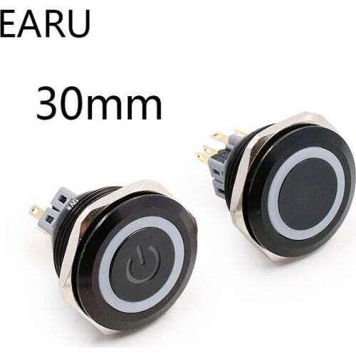 30mm Alumina Metal Push Button Switch Flat Ring Round Momentary 6 Pin Car Switches Reset Latching Fixation 12V 24V Car Switches