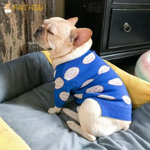FATHIN Dog Clothes French Bulldog Smiley Dog Sweater Cat Shirt Cute Pet Clothes for Large Dogs