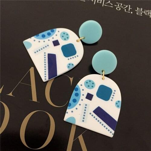 Trendy Blue White Tone Geometric Irregular Acrylic Drop Earrings For Women Girl Casual Fresh Elegant Lovely Jewelry Decoration
