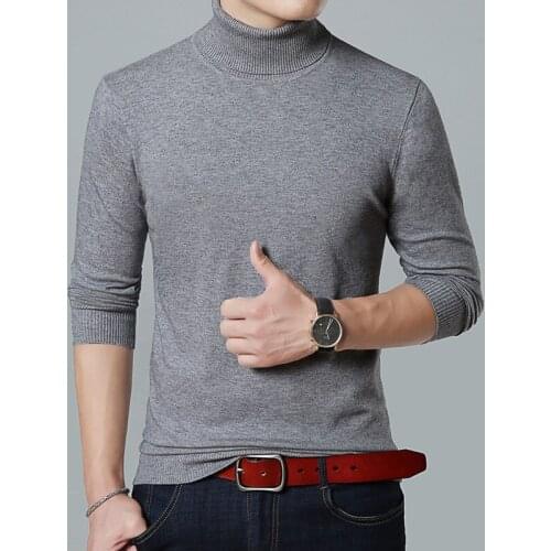 Mens solid color double-collar brand sweater bottoming shirt 2021men fashion business casual high neck knitted pullover sweater