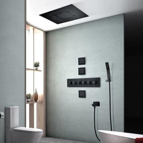 800*600mm Shower Set Rainfall Showerhead 304 SUS Remote Control Led Ceiling Black Shower Faucets Thermostatic Massage Showers
