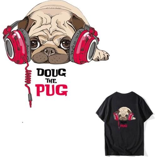 COSBILL Dog Patch Cute PUG Music New Design T-shirt Transfer Iron On Patches A-level Washable Accessory Patch For Clothes Y-018