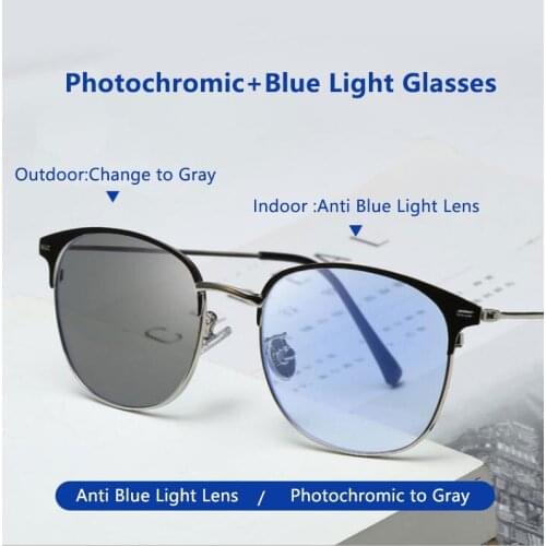 New Two Use Anti blue Light Glasses Photochromism To Gray Unisex Computer Glasses Vintage Glasses Frame Women Men Clear Len