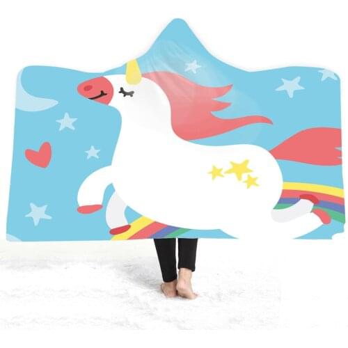 Unicorn Horse 3D Printed Hooded Blanket Couch Quilt Cover Travel Bedding Outlet Velvet Plush Throw Fleece Blanket Bedspread