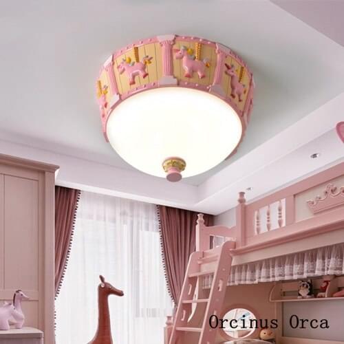 Painted merry go round ceiling lamp Girl Bedroom childrens room Princess room lamp creative cartoon cute pony ceiling lamp