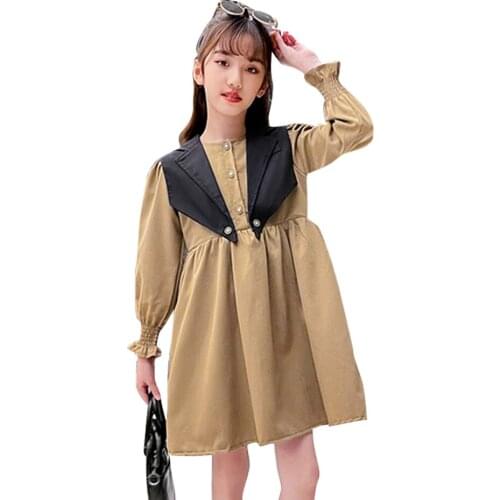 Dress For Girls Patchwork Dress Girls Casual Style Dress For Kids Spring Autumn Kids Costume 6 8 10 12 14