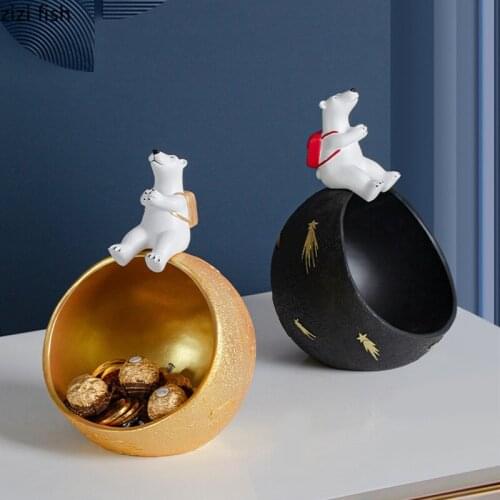 Resin Polar Bear Storage Box Desktop Decoration Crafts Storage Ornaments Statue Sculpture Figurines Home Snack Box Organize Box