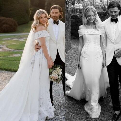 Luxurious 2020 African Mermaid Wedding Dresses With Detachable Train Off Shoulder Lace Bridal Dress Plus Size