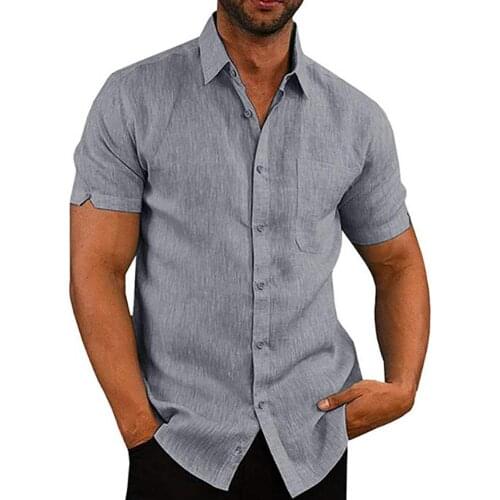 Men Summer Solid Color Casual Short Sleeve Turn Down Collar Loose Single-breasted Office Shirt New Fashion Beach Shirts кашуля