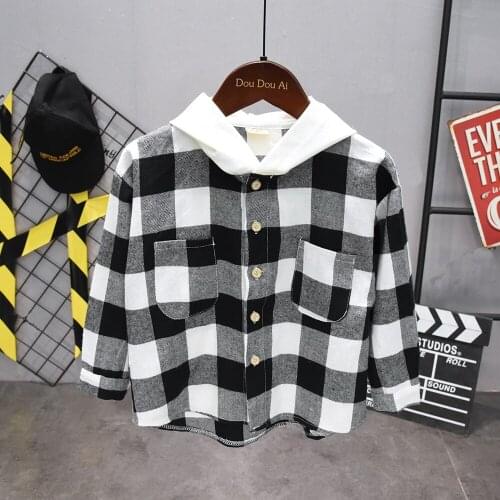 2020 New Toddler Boys Shirts Long Sleeve Plaid Shirt For Kids Spring Autumn Children Clothes Casual Cotton Hooded shirt Tops