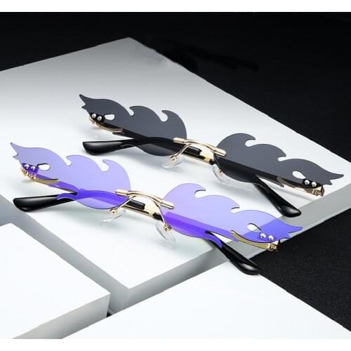 Rimless Fire Flame Sunglasses Women Men Rimless Wave Sun Glasses UV 400 Eyewear Luxury Narrow Sunglasses Cycling Accessories