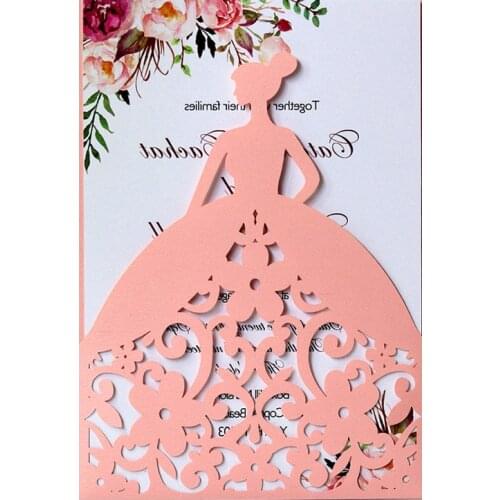 25Pcs Girl Wedding Invitations With Pearl Golden Glitter Paper Laser Cut Invitation Greeting Cards Baby Shower Party Supplies