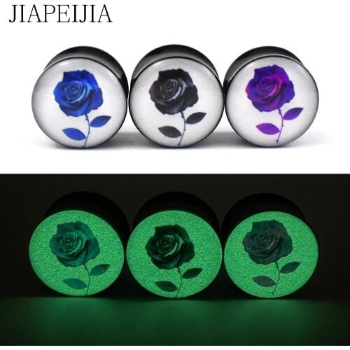 Glow in the Dark Rose Pattern Acrylic Ear Tunnels Gauge and Plugs Ear Stretcher Expander Piercing Earring 6-30mm