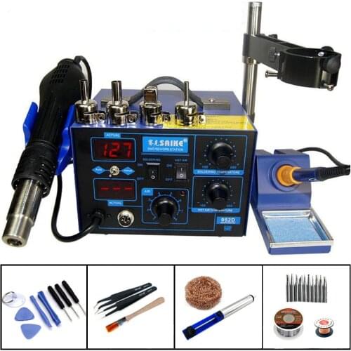 Saike 952D Heat Gun Electricity Soldering Iron 2 In 1 Desoldering Station Constant Temperature Welding Tools With Stents