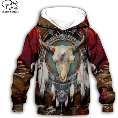 Kids Baby Boy Girl Black Native Indian Lakota Skull print 3d Hoodies Tracksuit Children wear Set Cute Sweatshirts t-4