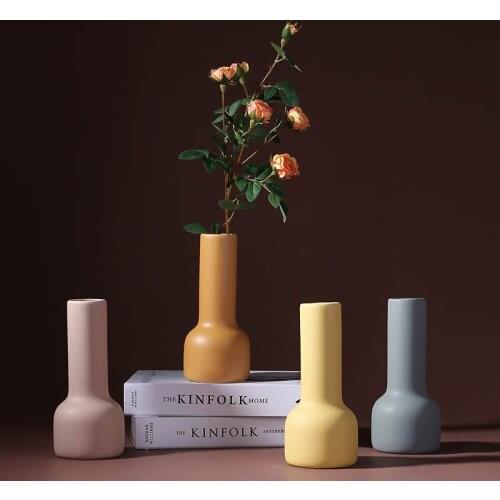 1pc Matte Colored Flower Vase Ceramic Floral Vase Container Home Decoration Ornament 20.3cm Tall