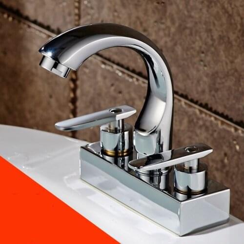 Vidric Chrome Plated Brass Deck Mounted Dual Handles Dual Hole Hot Cold Mixer Tap Bathroom Vessel Sink Basin Faucet FreeShipping