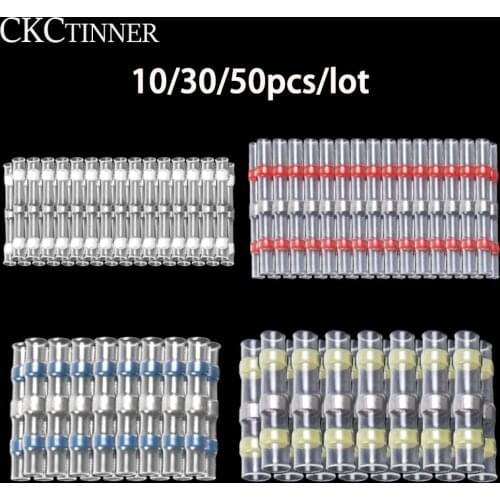 10/30/50PCS Waterproof Solder Seal Sleeve Splice Terminals Heat Shrink Electrical Wire Connector Butt Connectors Kit Assortment